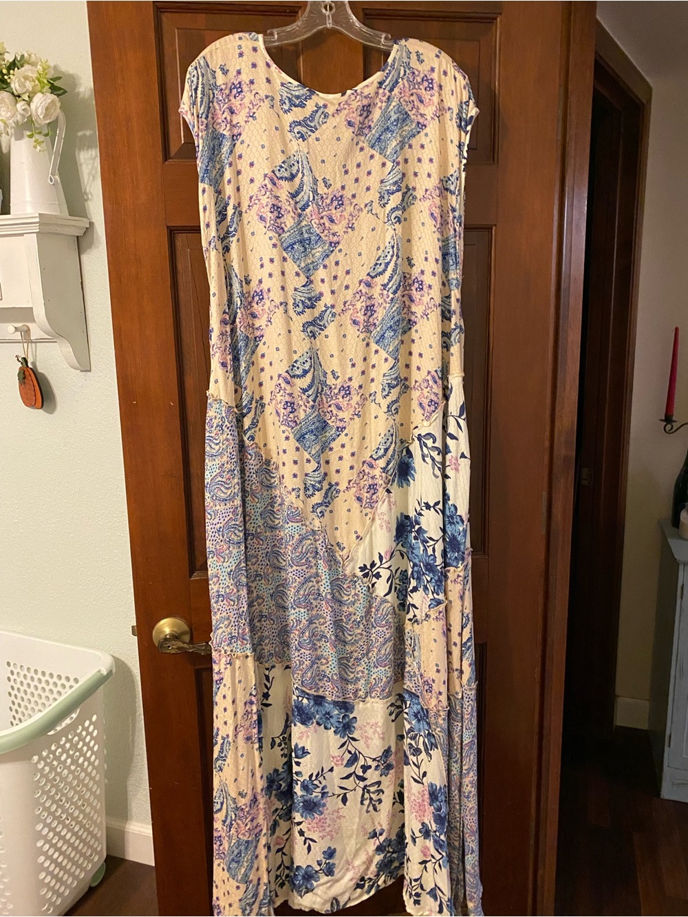 Free People Cream/Lavender Blue Maxi Dress with Paisley Floral Print - Picture 6 of 9